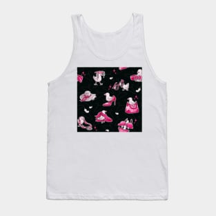 Fashion Bird Pattern - Black & Pink Tank Top